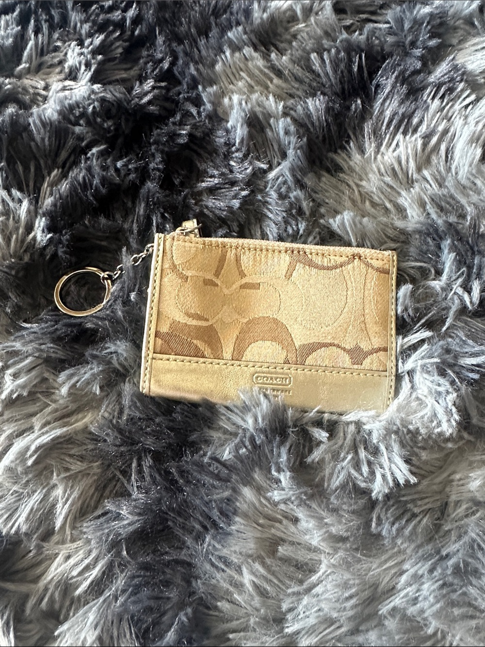 Coach Gold Jacquard Card Case Keyring